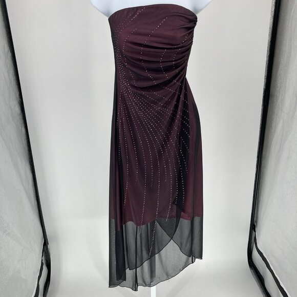 Vintage Byer Too Womens Beaded Mesh Midi Dress Size M Whimsigoth Vamp Goth Y2K